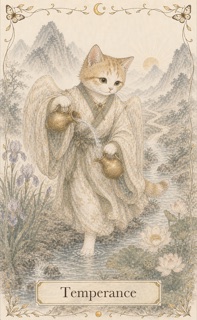 고양이 수묵화 타로 — 절제