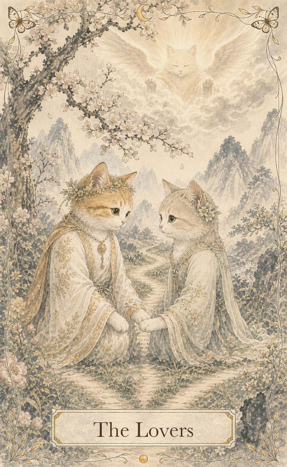 고양이 수묵화 타로 — The Lovers