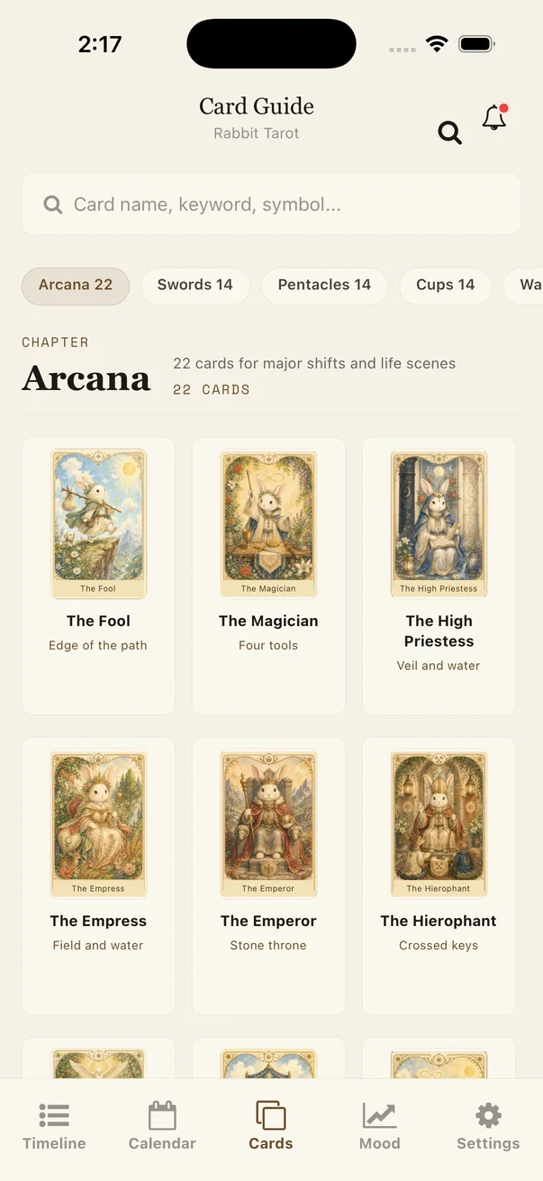 Reviewing cards encountered in Tarot Diary Card Guide