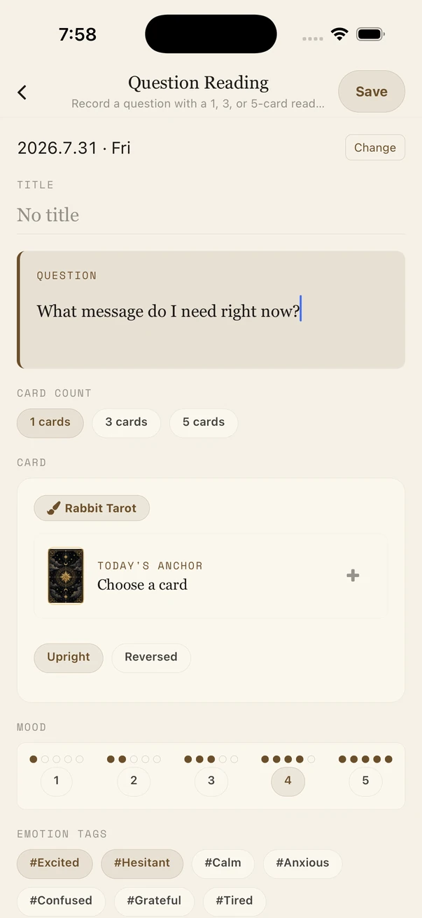 Question Reading screen with a neutral question entered